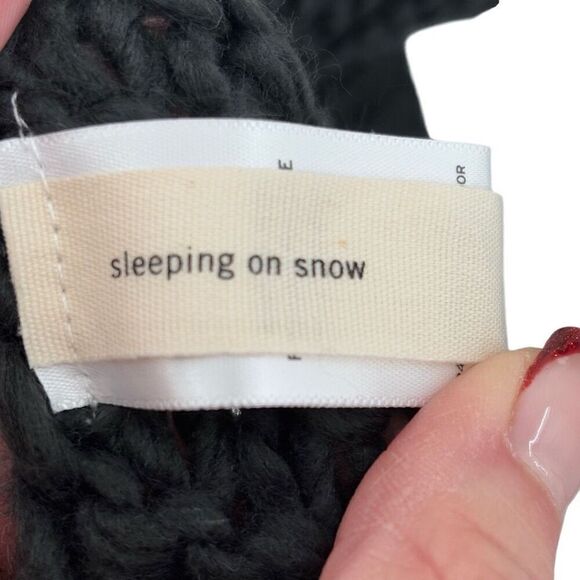 Anthropologie SLEEPING ON SNOW Chunky Knit Long Fringe Scarf Navy/White - Picture 3 of 8